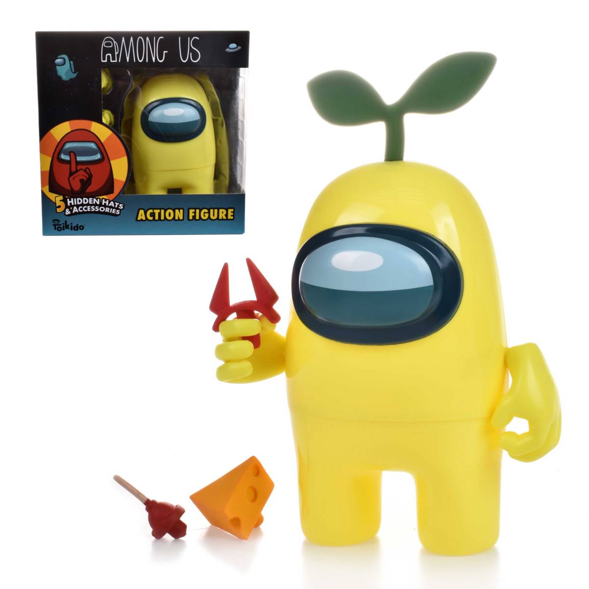 Figura Among Us 17 Cm Yelow Crewmate With Plant Hat y 5 Accesorios